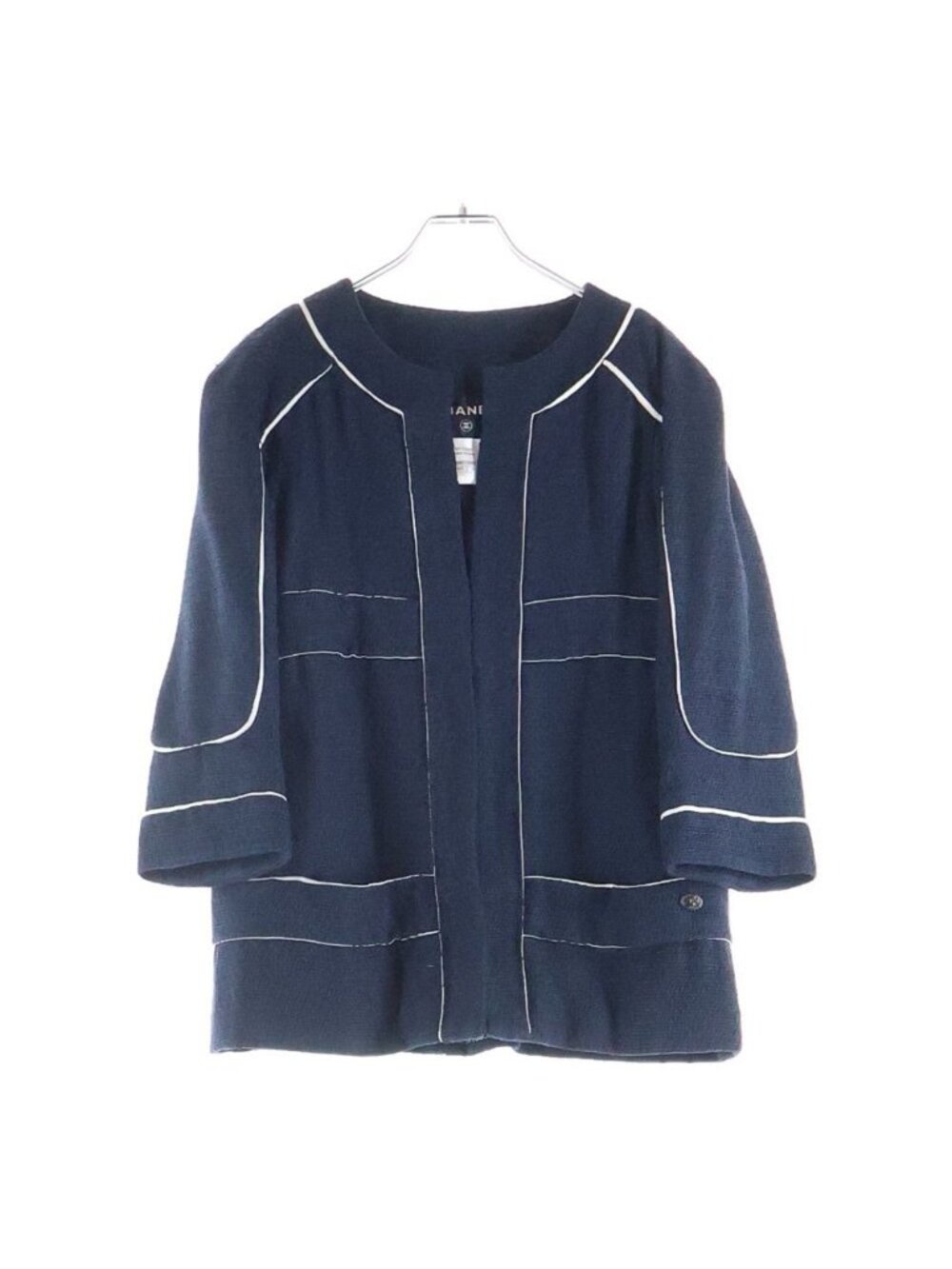 Chanel Colorless Cotton Tweed Jacket Navy